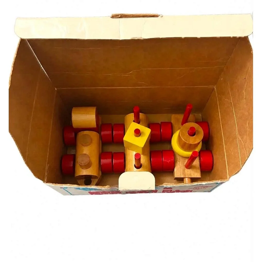 Vintage 1988 Discovery Toys Stack 'N' Tracks Wooden Train Set USA Made No. 215